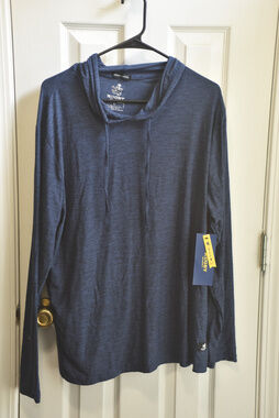 NWT Rugby University Hooded Long Sleeve Shirt Blue Slim Fit Size L LSC508